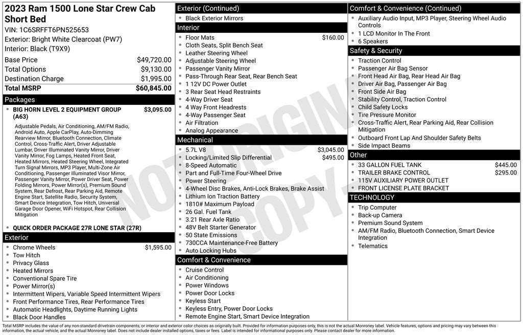 2023 RAM 1500 Lone Star Crew Cab 4x4 5'7" Box
